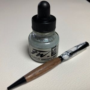 Artist Pen “Hand Turned” Combination Black Walnut Wood/White Marble Acrylic